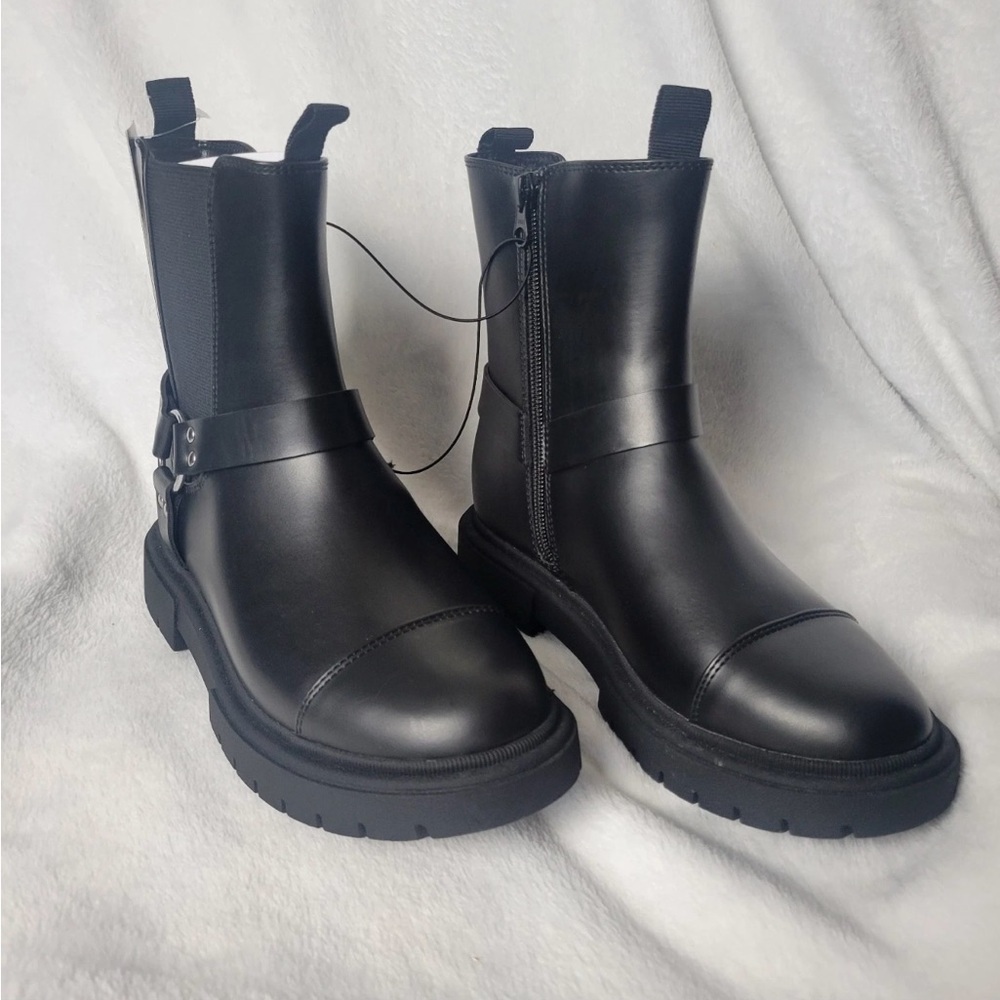 art class Black Lug Sole Chelsea Boots with Side Zipper